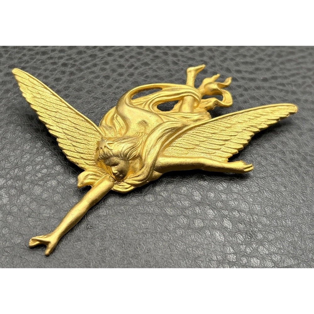 Louis Stern Angel Brooch Gold Tone Flying Cherub Let Heaven Nature Sing 1993